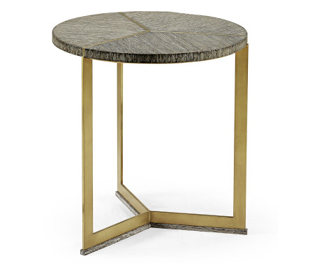 Geometric Round Oak & Brass End Table