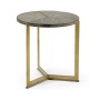 Geometric Round Oak & Brass End Table