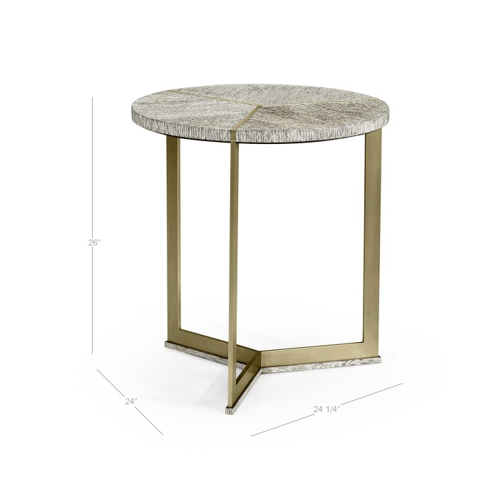 Geometric Round Oak & Brass End Table