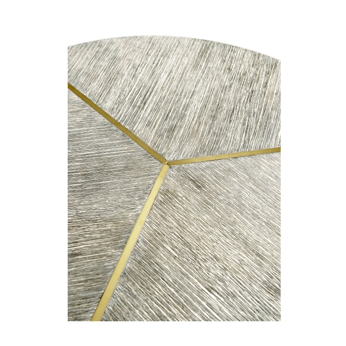Geometric Round Oak & Brass End Table