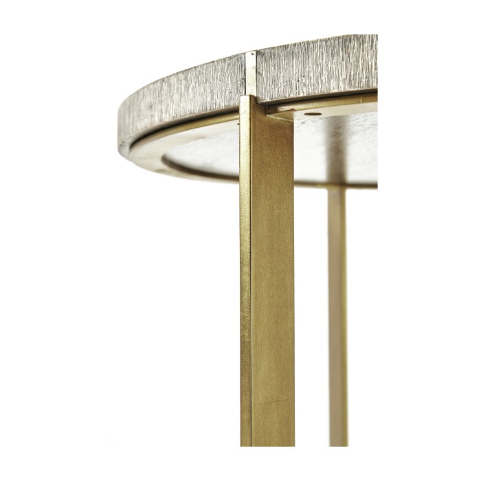 Geometric Round Oak & Brass End Table