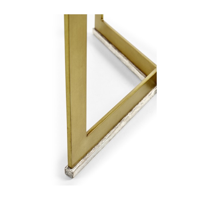 Geometric Round Oak & Brass End Table