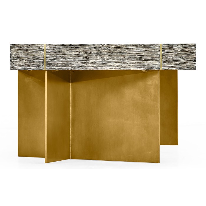Geometric Rectangular Dark French Oak & Gilded Coffee Table