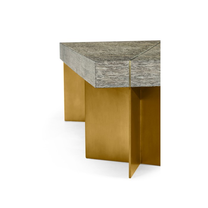 Geometric Rectangular Dark French Oak & Gilded Coffee Table