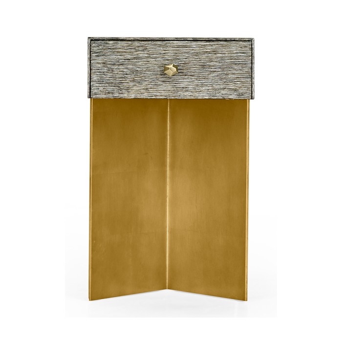 Geometric Rectangular Dark French Oak & Gilded End Table
