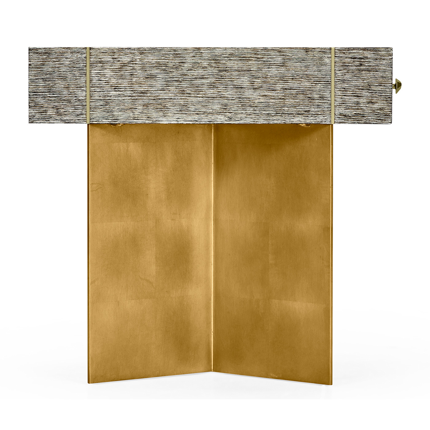 Geometric Rectangular Dark French Oak & Gilded End Table