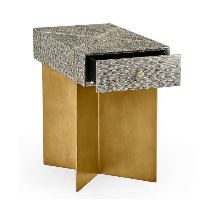 Geometric Rectangular Dark French Oak & Gilded End Table