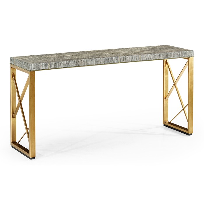 Geometric Dark French Oak & Gilded Console Table