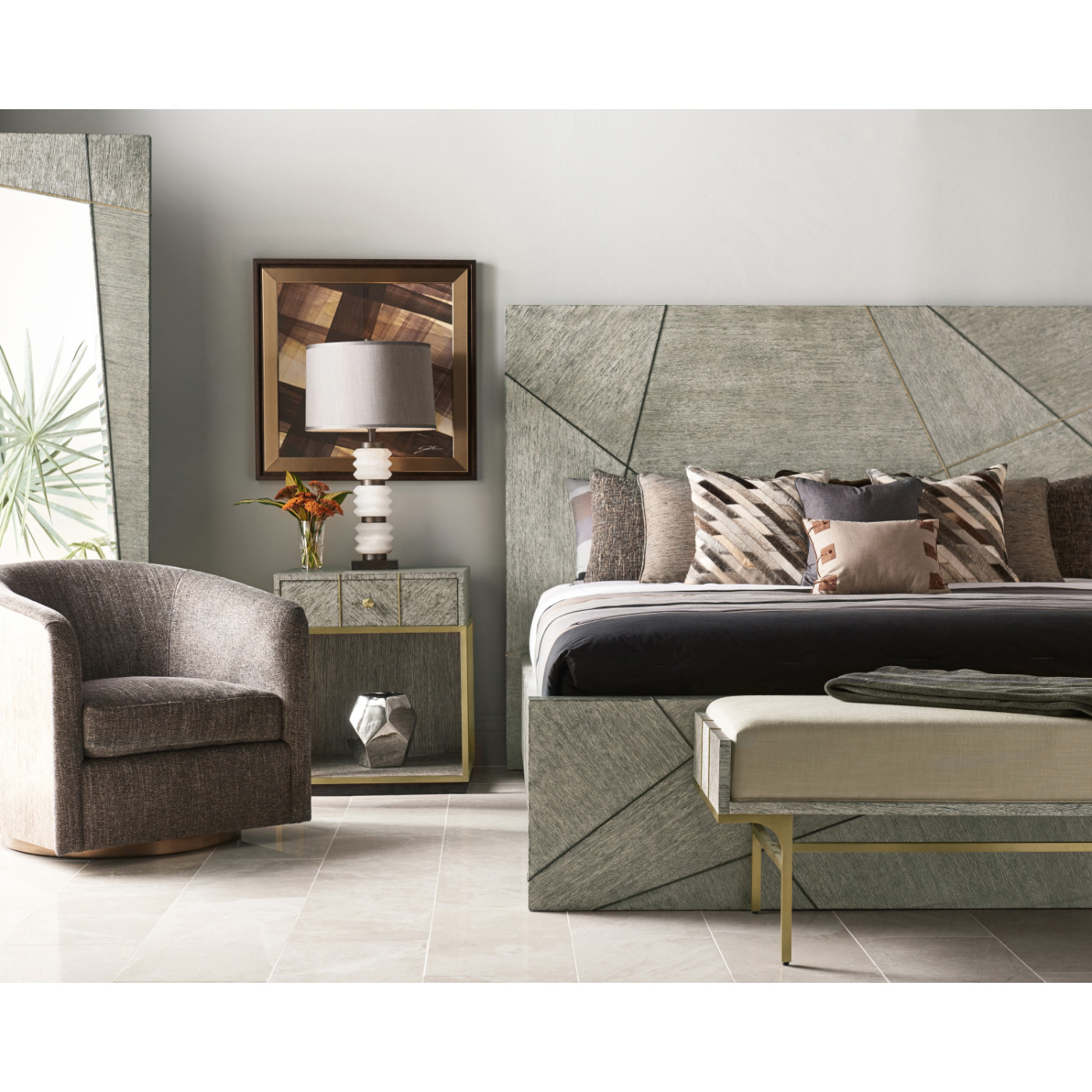 Geometric Dark Mocha Oak Swivel Chair