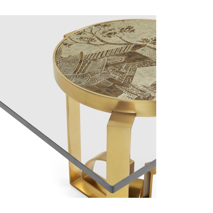 Fusion Rectangular Chinoiserie Antique Etched Brass Dining Table 87