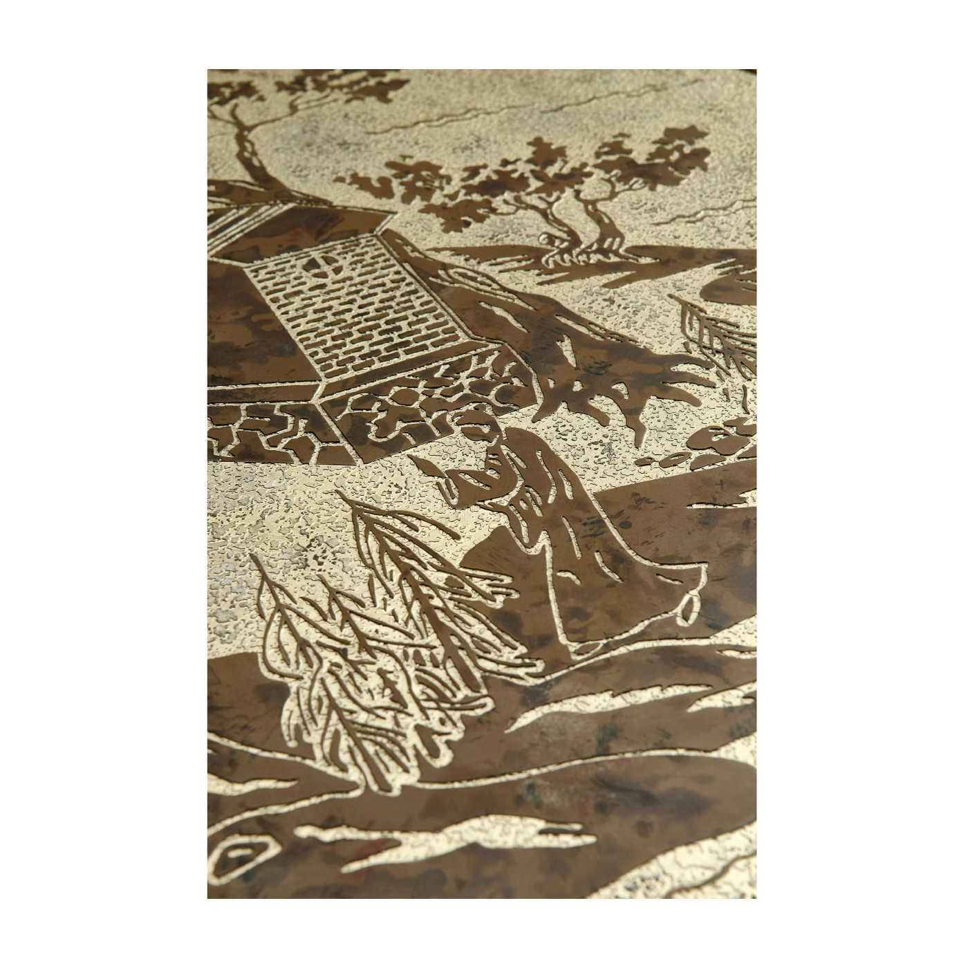 Fusion Rectangular Chinoiserie Antique Etched Brass Dining Table 87