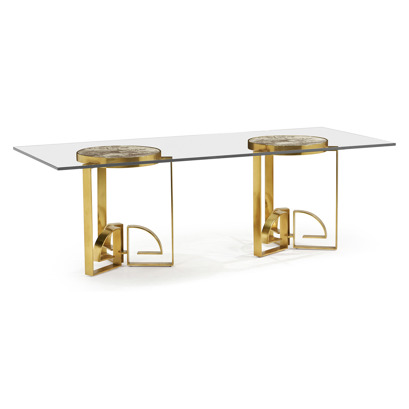 Fusion Rectangular Chinoiserie Antique Etched Brass Dining Table 87