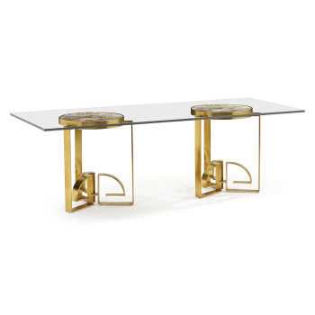 Fusion Rectangular Chinoiserie Antique Etched Brass Dining Table 87