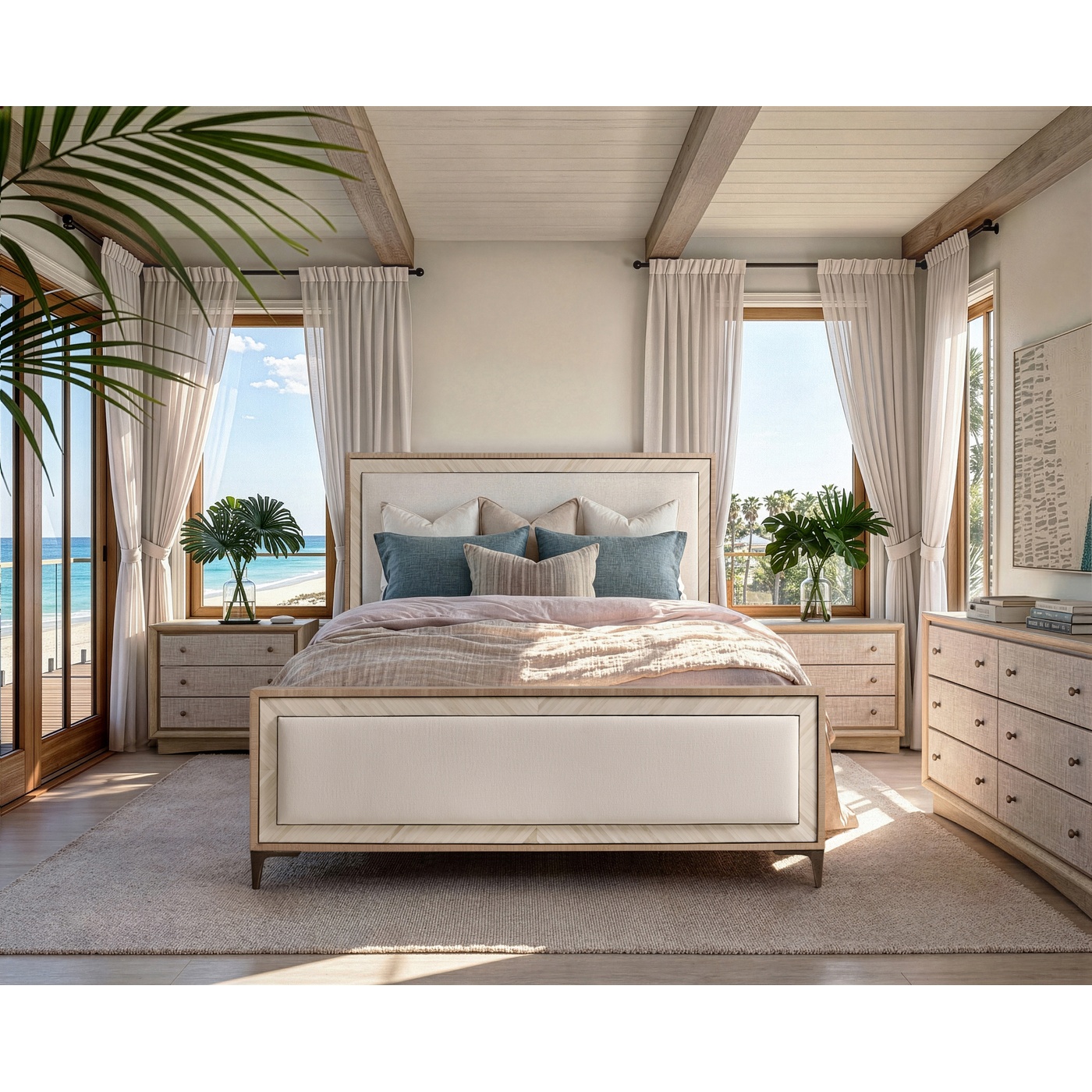 Tideline Bone & Linen-Blend Upholstered Cali King Bed