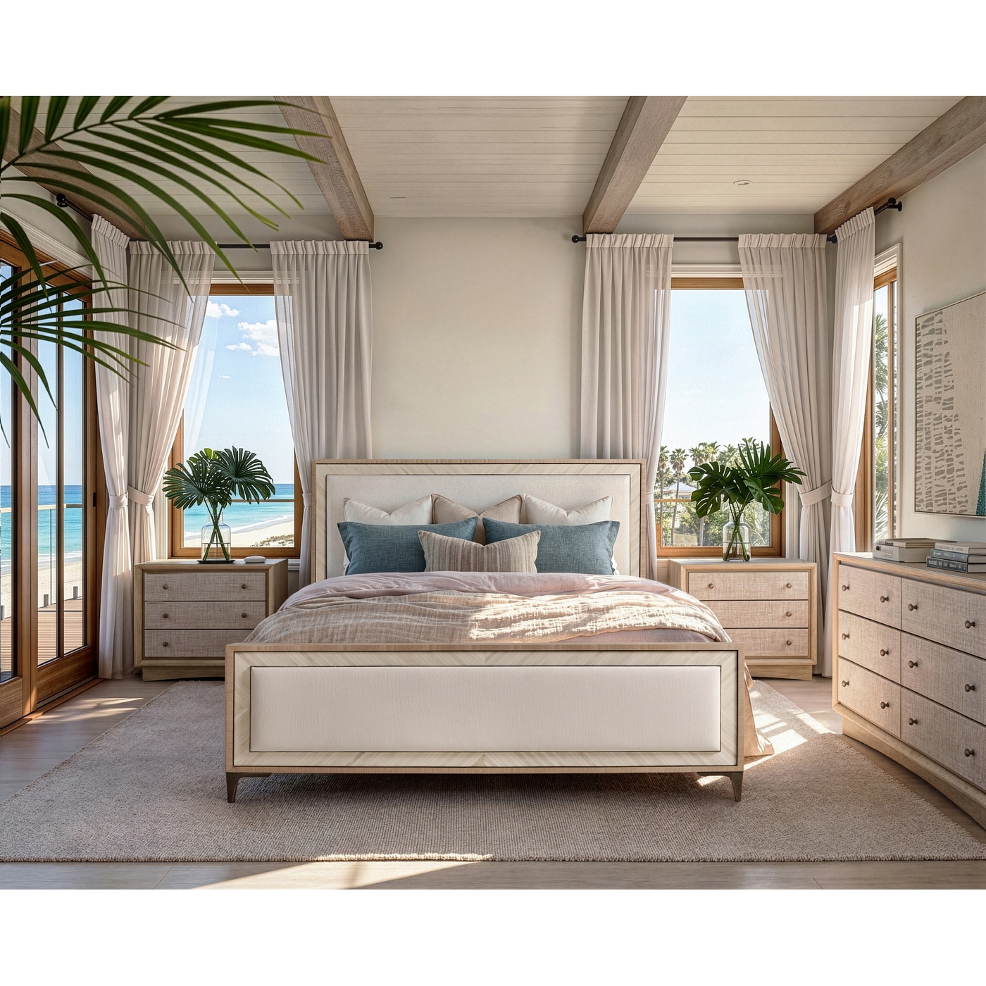 Tideline Bone & Linen–Blend Upholstered Bed