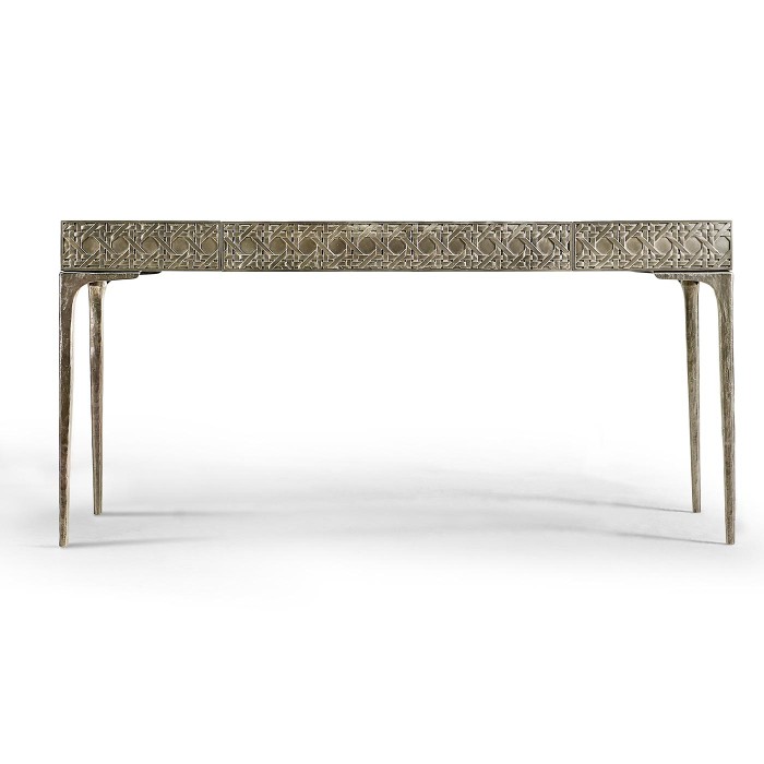 Cnoidal Cane Carved Metal Desk