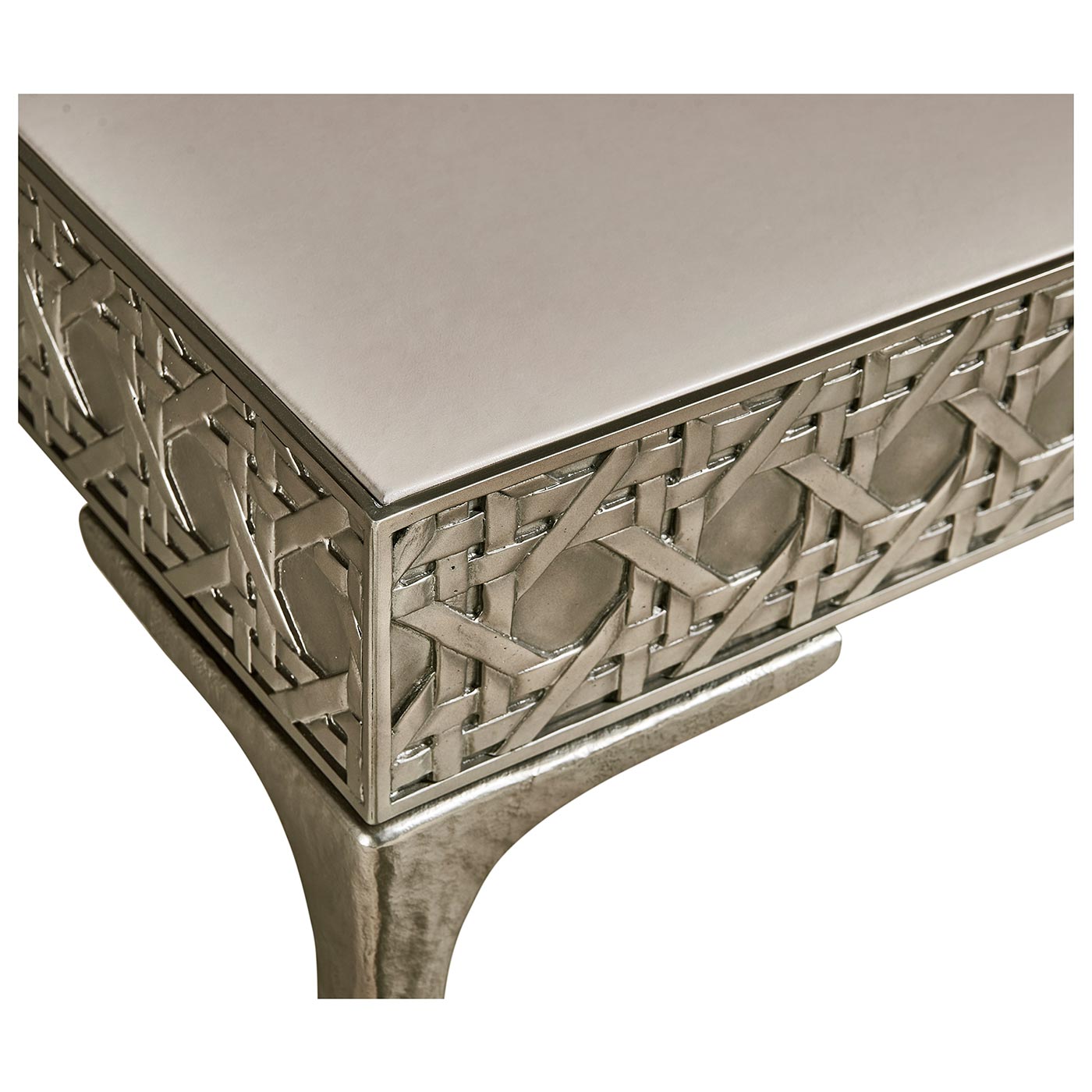 Cnoidal Cane Carved Metal Desk