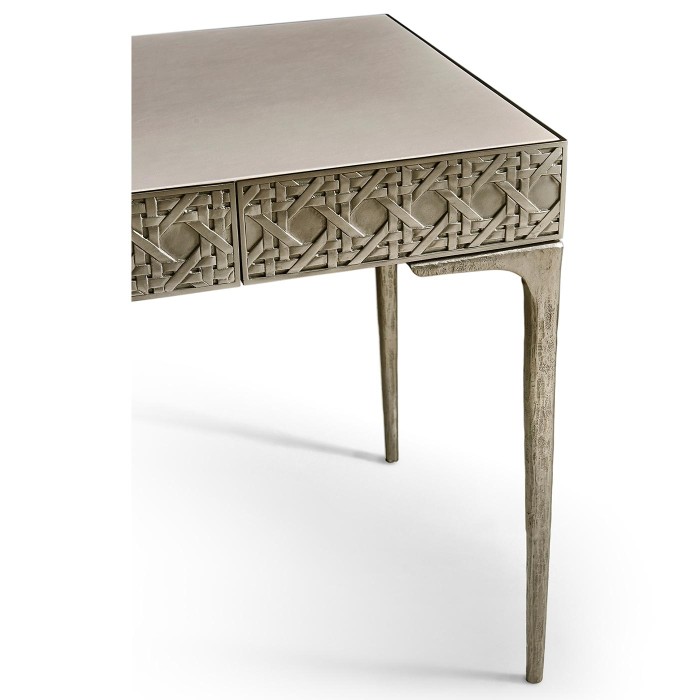 Cnoidal Cane Carved Metal Desk