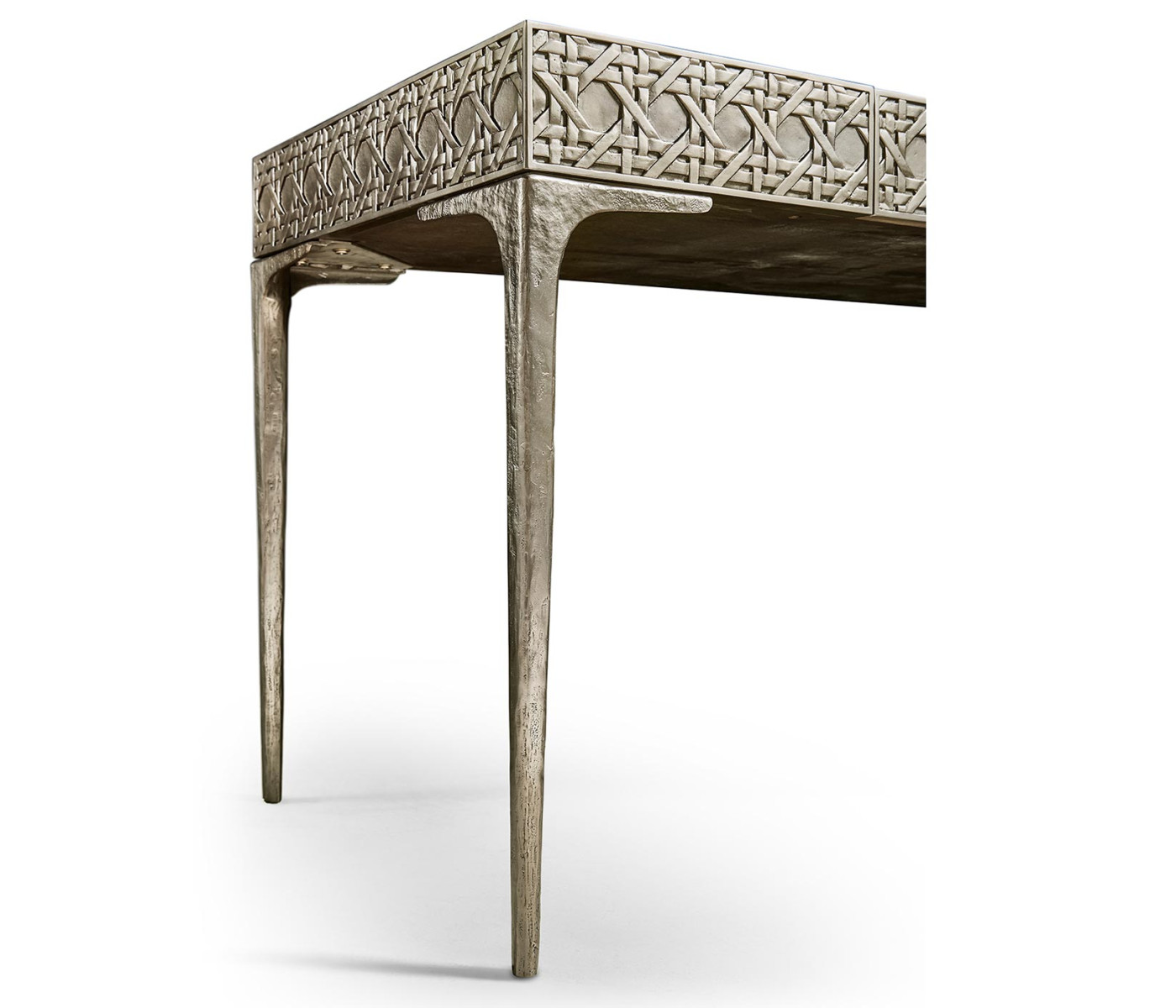Cnoidal Cane Carved Metal Desk