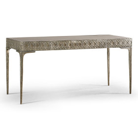 Cnoidal Cane Carved Metal Desk