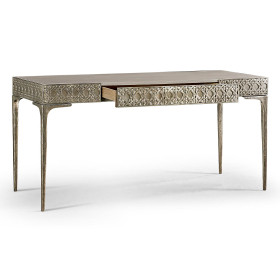 Cnoidal Cane Carved Metal Desk