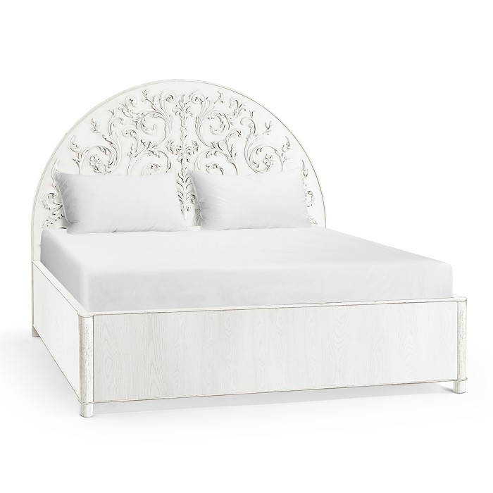 Moon Flower Half Round Carved Panel UK King Bed