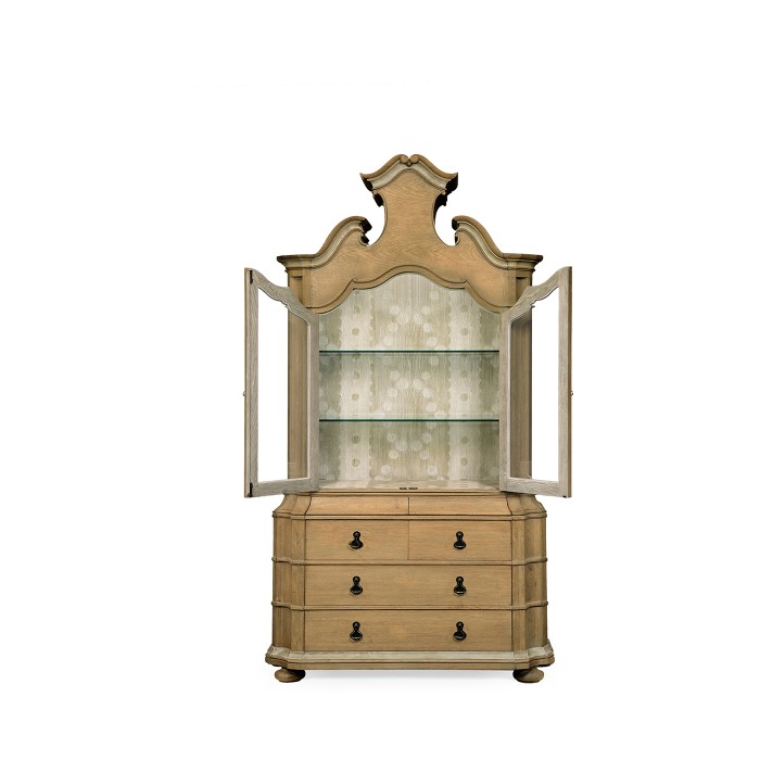 Oulton Vintage Oak Cabinet with Glass Doors & Glass Shelves