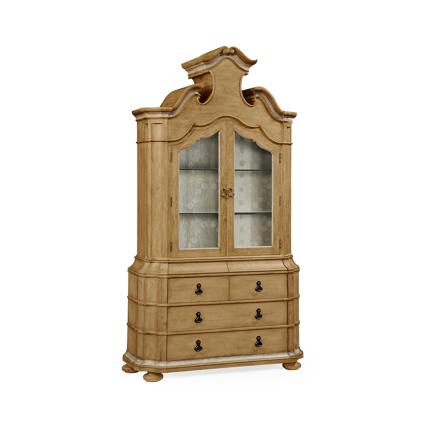 Oulton Vintage Oak Cabinet with Glass Doors & Glass Shelves