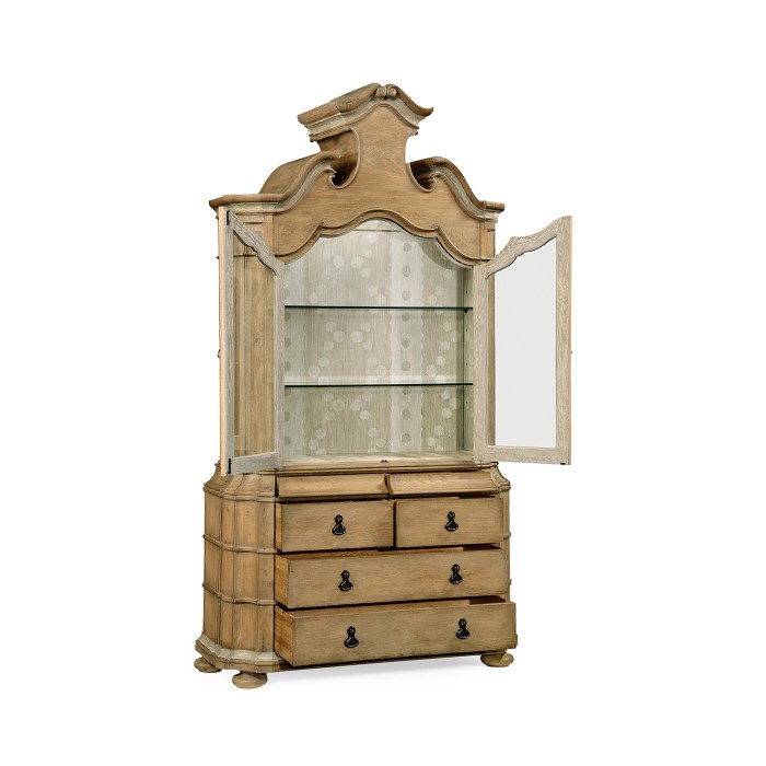 Oulton Vintage Oak Cabinet with Glass Doors & Glass Shelves