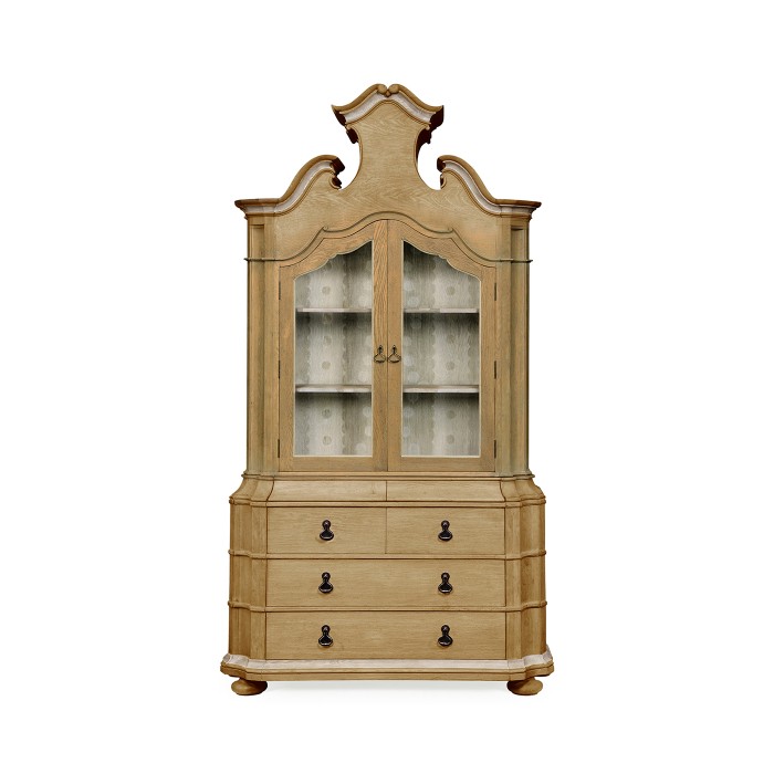 Oulton Vintage Oak Cabinet with Glass Doors & Wooden Shelves