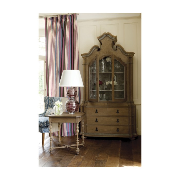 Oulton Vintage Oak Cabinet with Glass Doors & Wooden Shelves