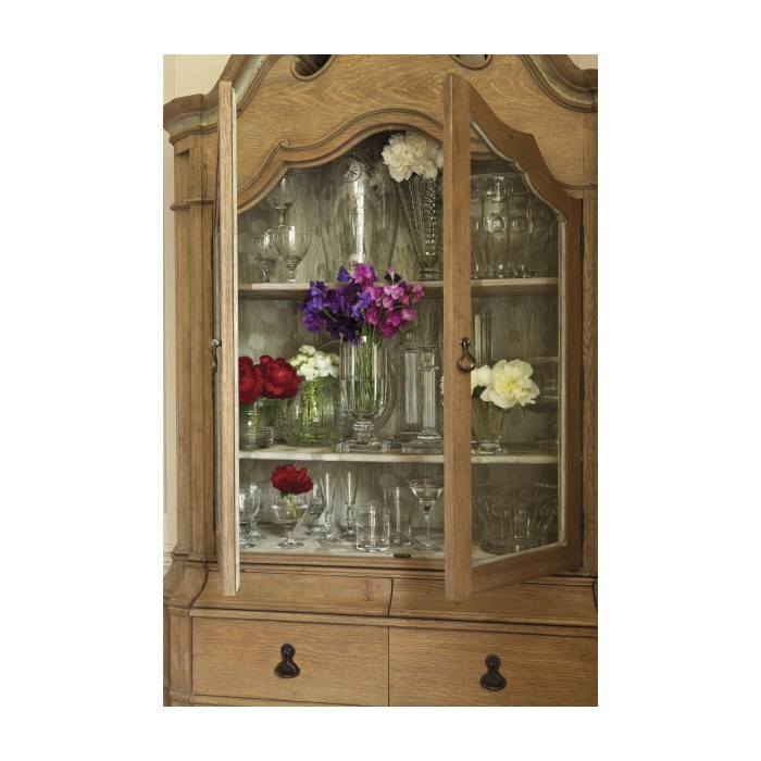 Oulton Vintage Oak Cabinet with Glass Doors & Wooden Shelves