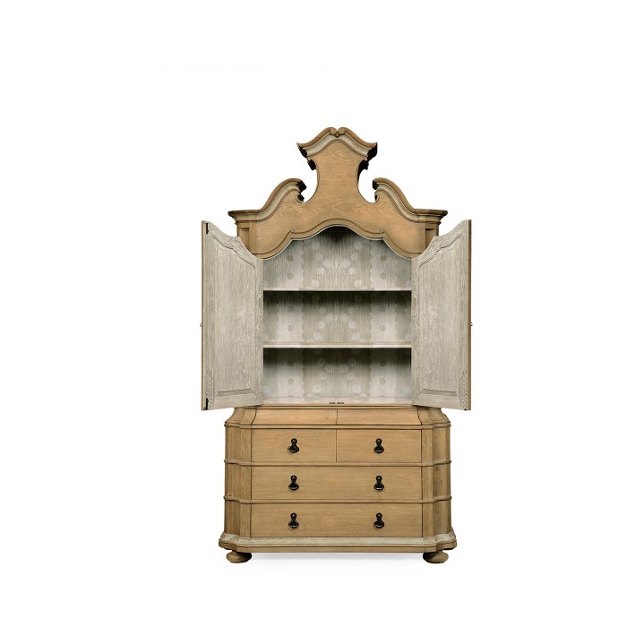 Oulton Vintage Oak Cabinet with Wooden Doors & Shelves