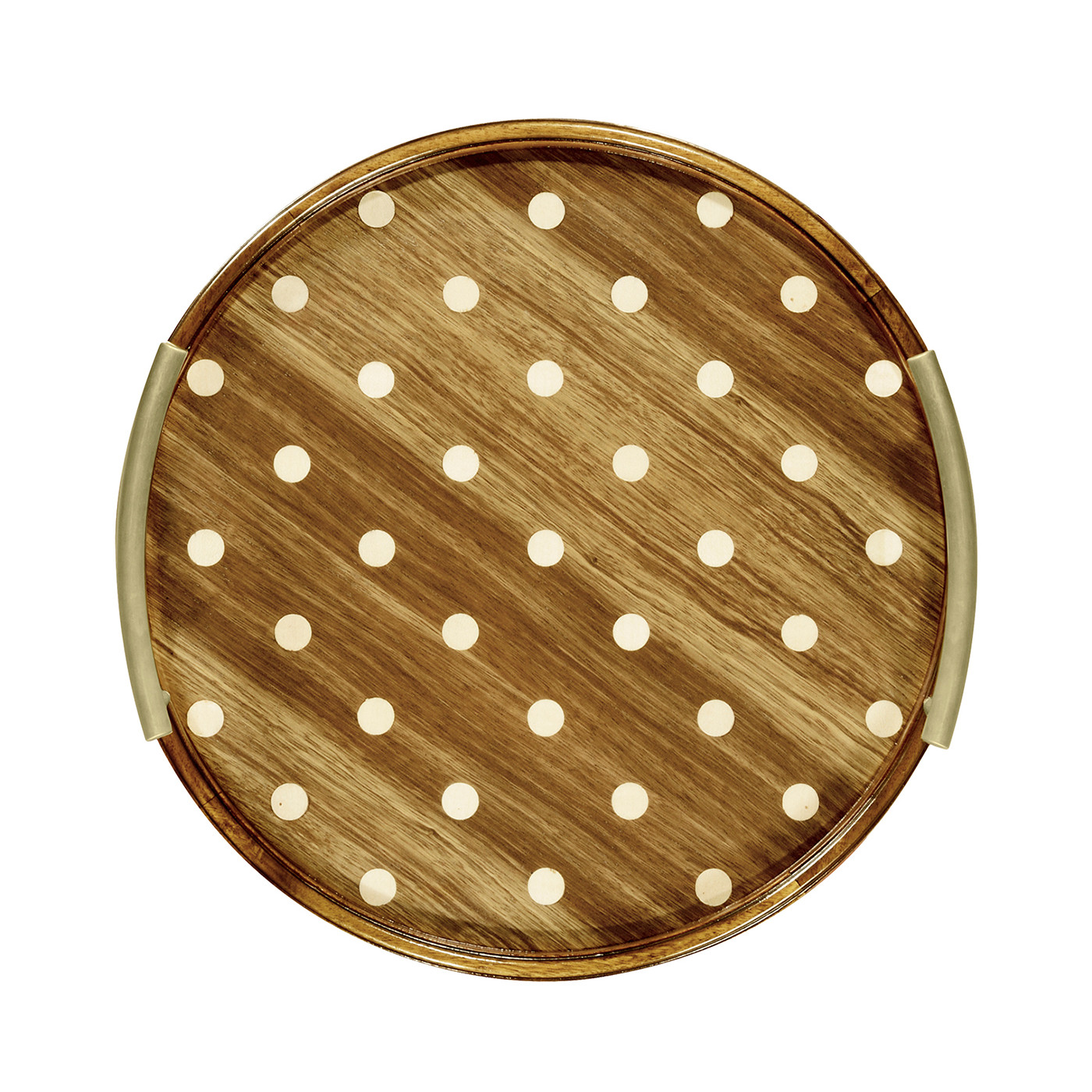 Small Circular Natural Acacia & Polka Dot Tray