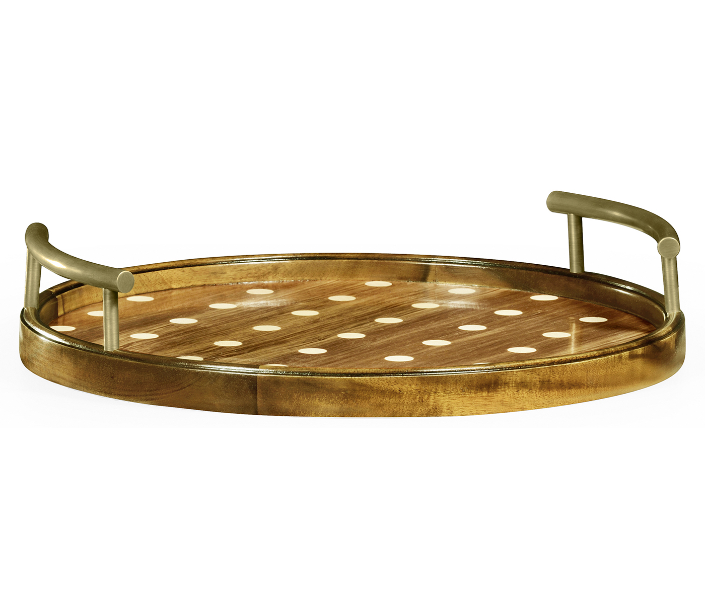 Small Circular Natural Acacia & Polka Dot Tray