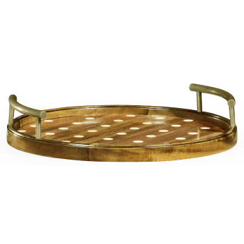 Small Circular Natural Acacia & Polka Dot Tray