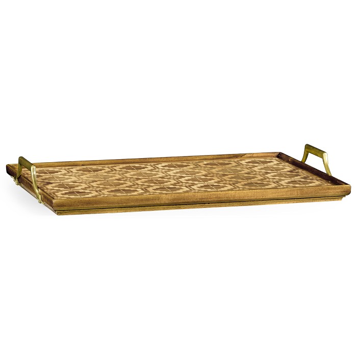 Rectangular Natural Acacia & Geometric Inlaid Tray