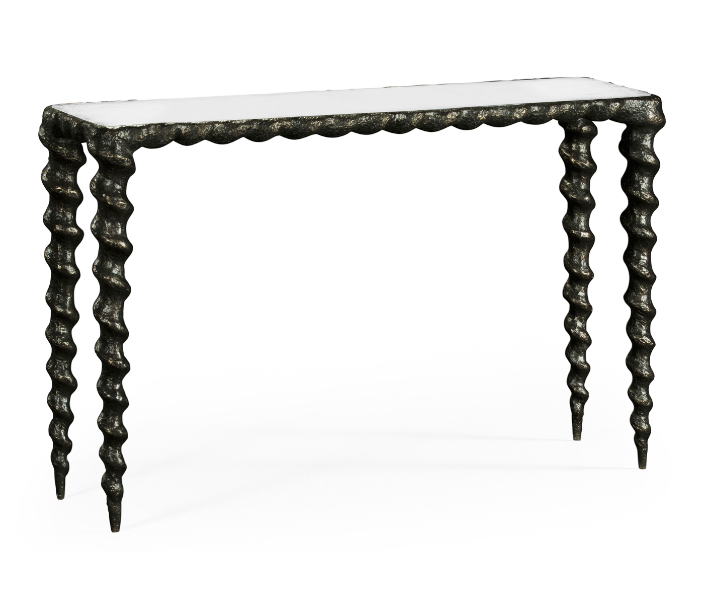 Karinta Antique Brass Console Table with White Oyster
