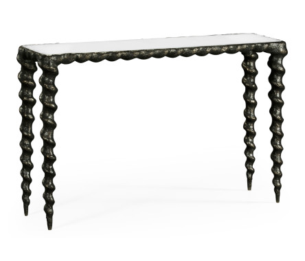 Karinta Antique Brass Console Table with White Oyster