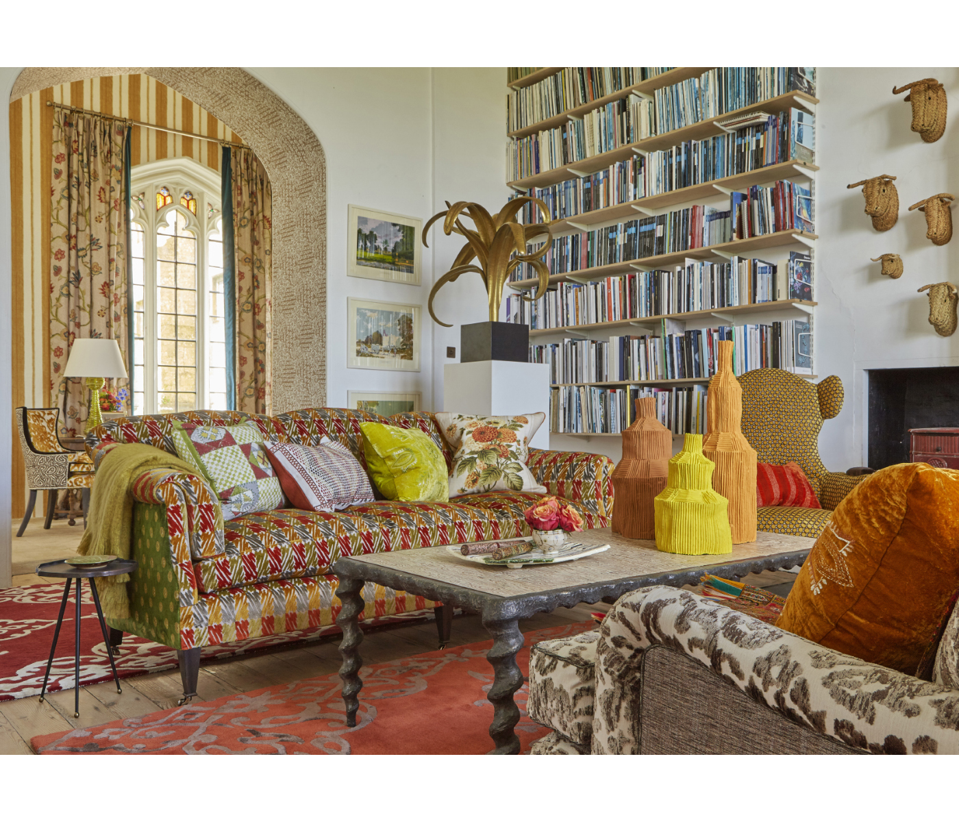 Karinta Antique Brass Coffee Table with Oyster Veneer Top