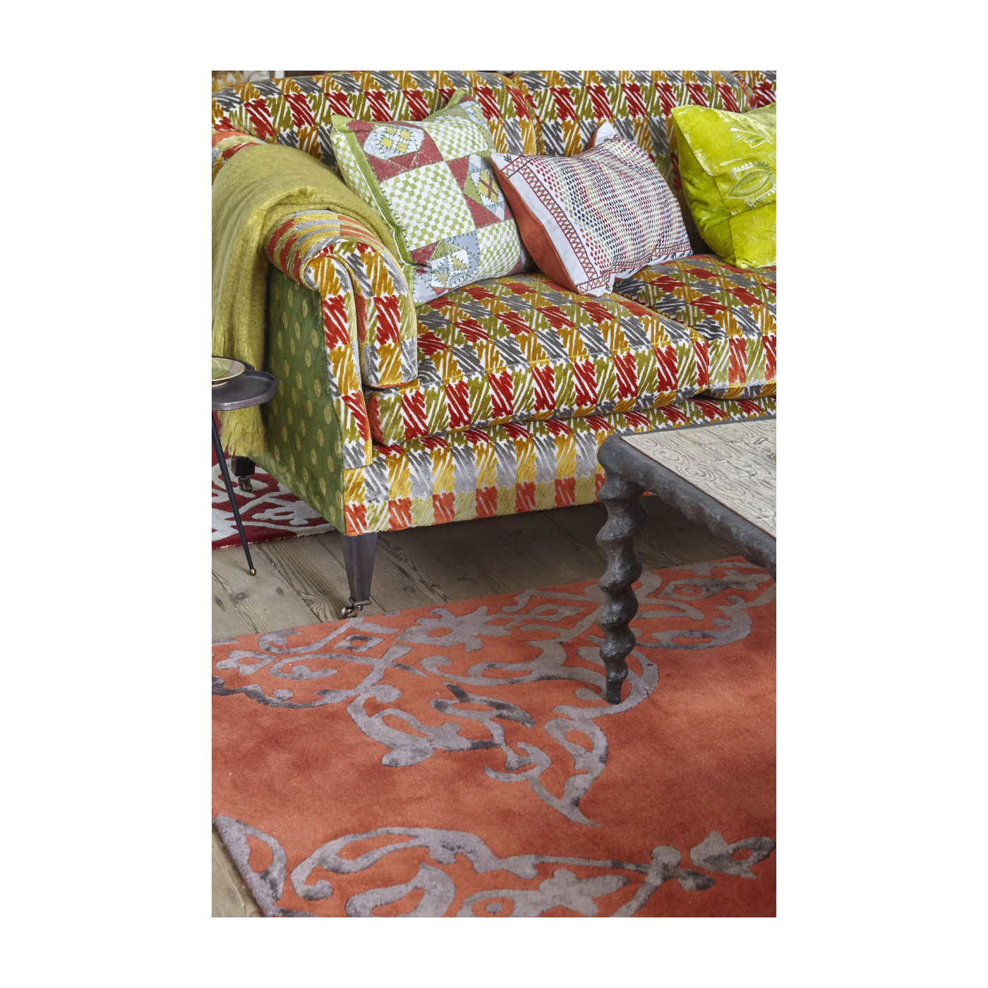 Karinta Antique Brass Coffee Table with Oyster Veneer Top