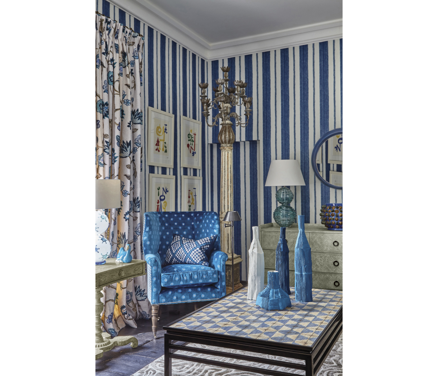 Haygrove White & Blue Marquetry Coffee Table