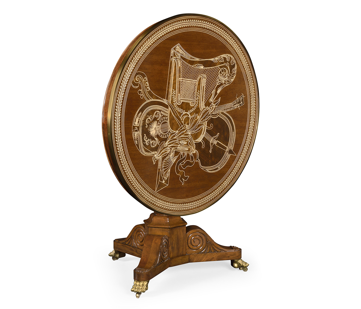 Medium Mahogany & Marquetry Left Hall Tilted Top Centre Table