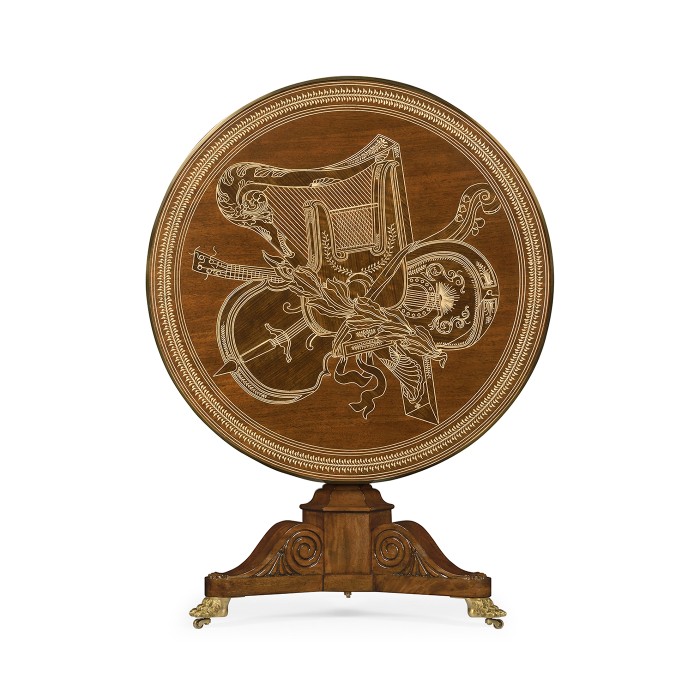 Medium Mahogany & Marquetry Right Hall Tilted Top Centre Table