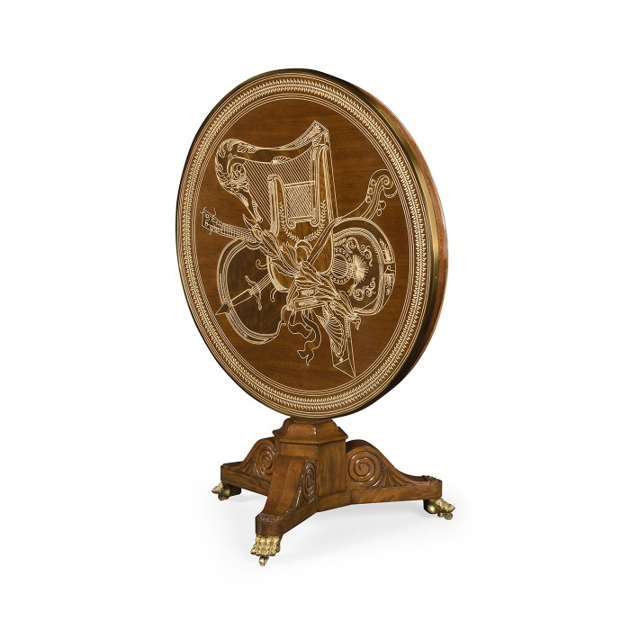 Medium Mahogany & Marquetry Right Hall Tilted Top Centre Table