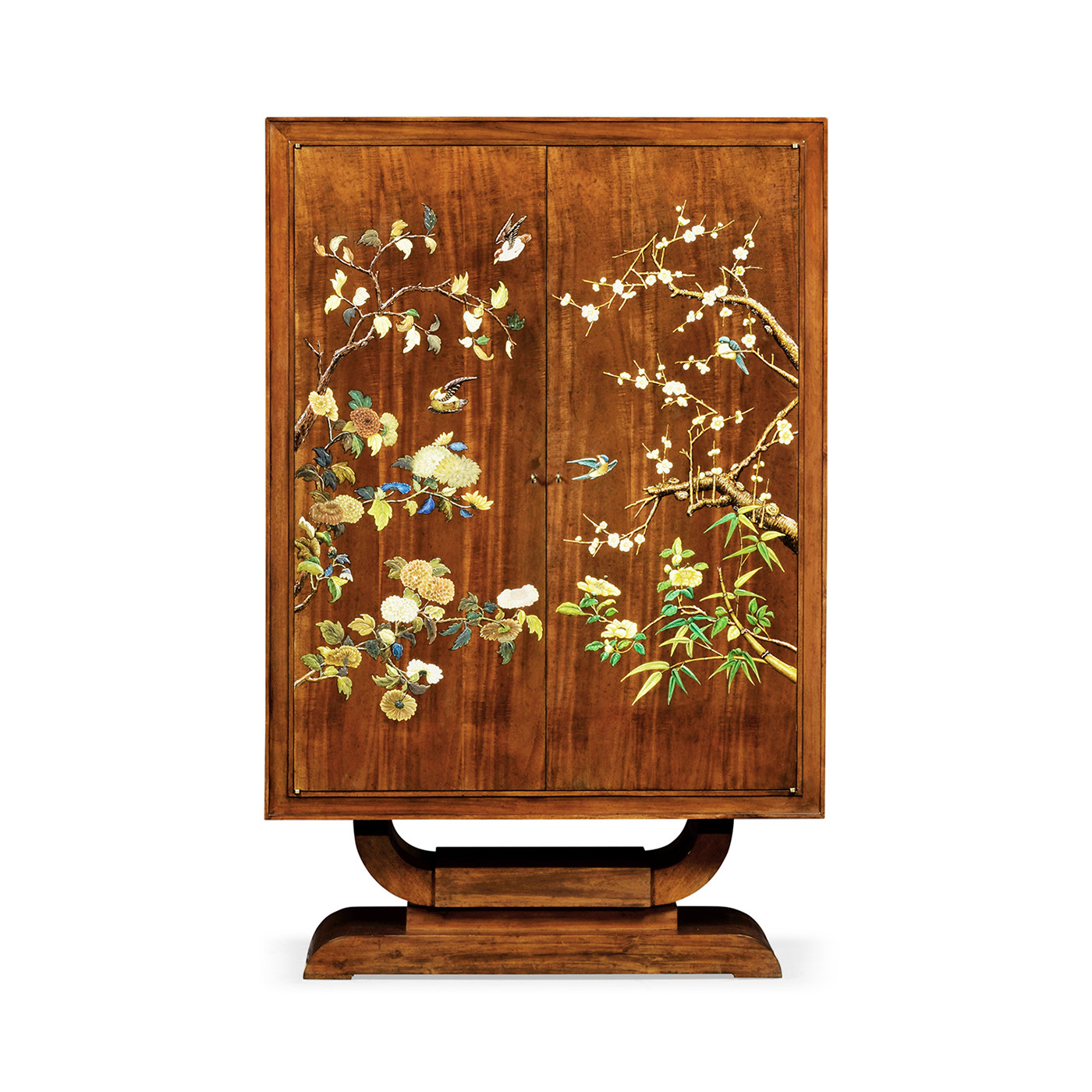 Art Deco Imperial Mahogany & Handpainted Left Salon Cabinet