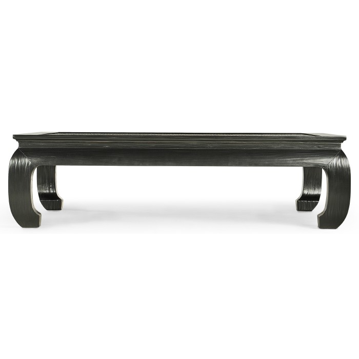 Square Ming Ebonized Coffee Table with Ebonized Rattan Top