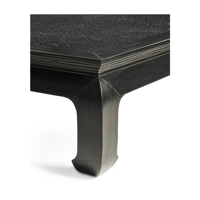 Square Ming Ebonized Coffee Table with Ebonized Rattan Top