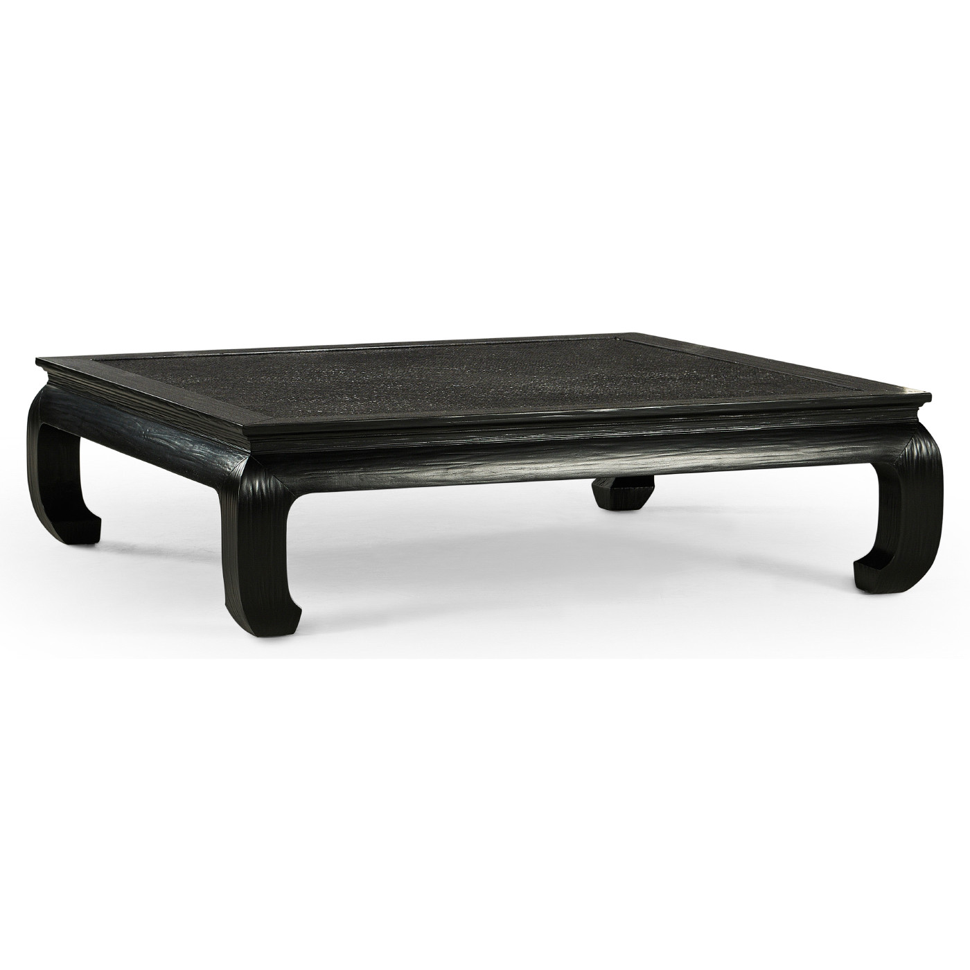 Square Ming Ebonized Coffee Table with Ebonized Rattan Top