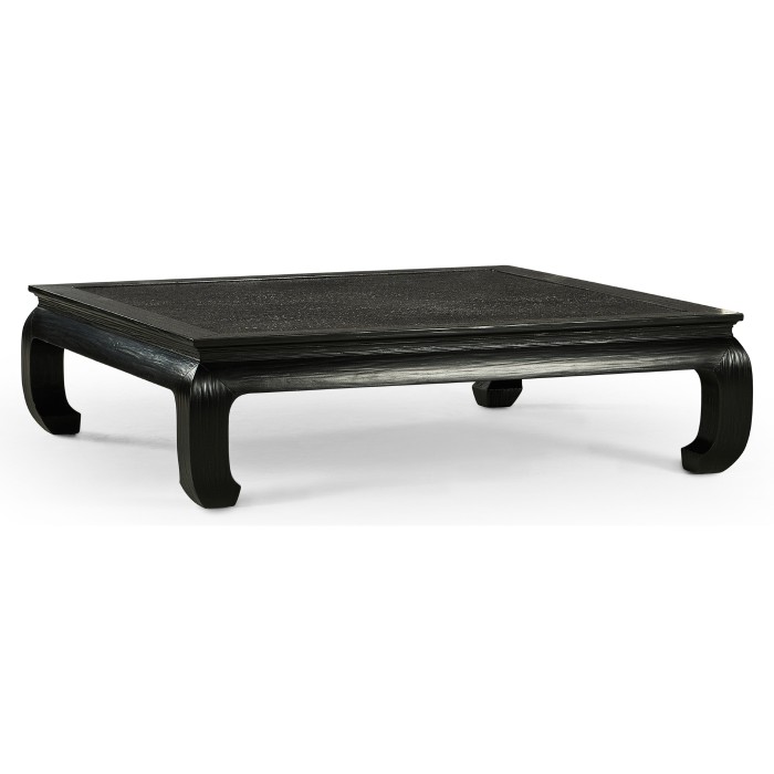 Square Ming Ebonized Coffee Table with Ebonized Rattan Top